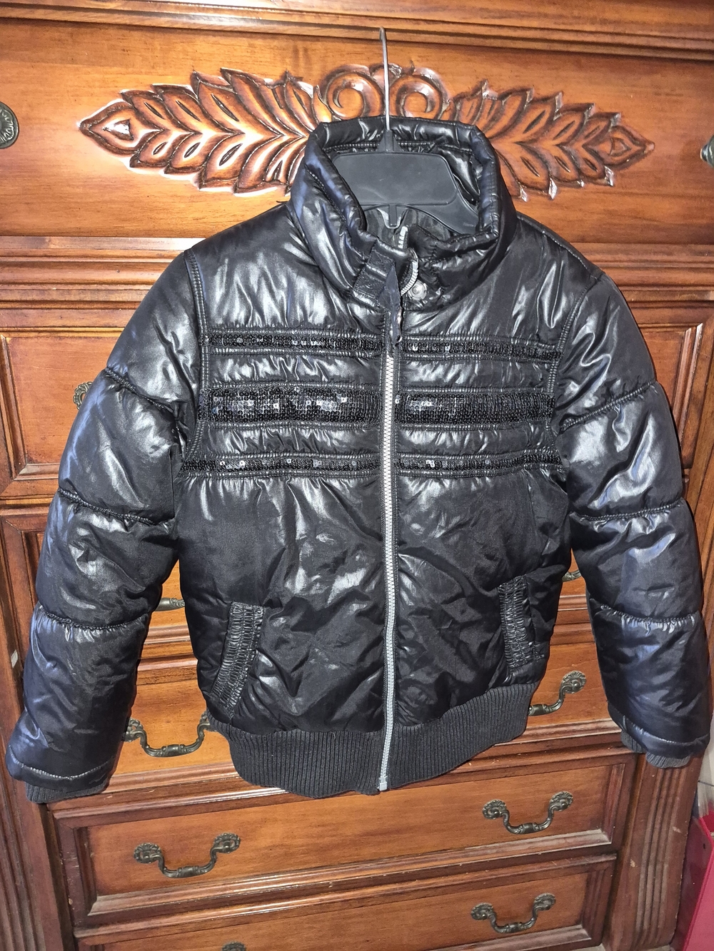 next Black Kids Puffer Jacket with Ribbed Hem